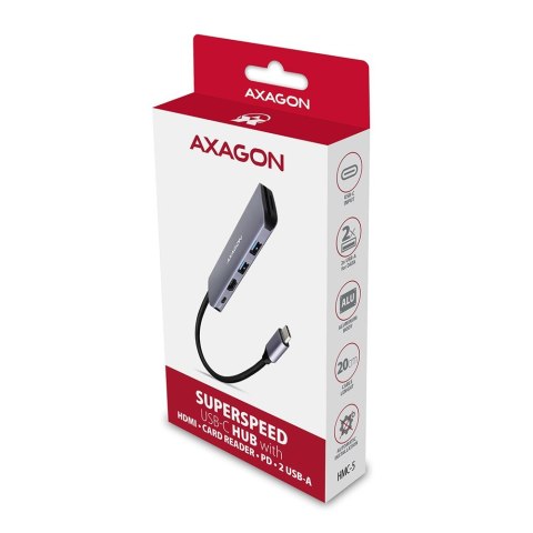 Axagon HMC-5 stacja dokująca Przewodowa USB 3.2 Gen 1 (3.1 Gen 1) Type-C Szary AXAGON