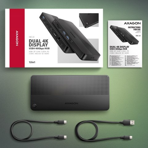 Axagon HMC-U4 stacja dokująca Przewodowa USB4 Czarny AXAGON