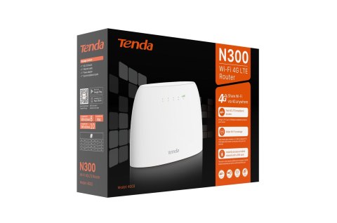 Tenda N300 router bezprzewodowy Fast Ethernet Jedna częstotliwości (2,4 GHz) 4G Biały Tenda
