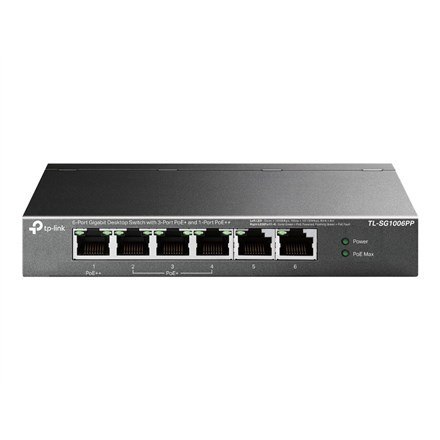 Switch TP-Link TL-SG1006PP Gigabitowy przełącznik typu Desktop, 6 portów, w tym 3 porty PoE+ i 1 port PoE++ TP-LINK