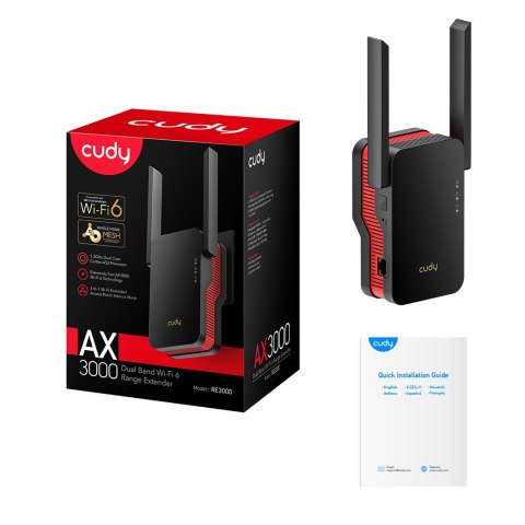 Wzmacniacz sygnału WIFI CUDY RE3000 LAN 1xGigabit AX3000 Dual Band Wi-Fi 6 Mesh CUDY