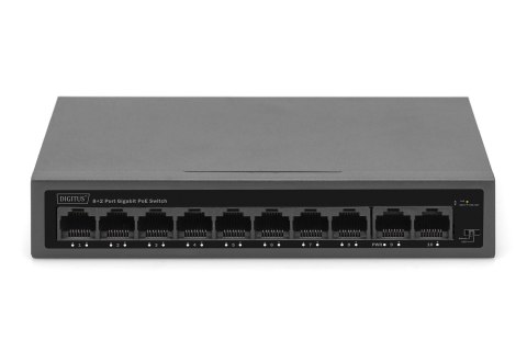 Switch 8+2 Port GE PoE, 8 Port PoE 802.3at, 10/100/1000 Mbps + 2 Port GE DIGITUS