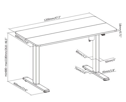 Wyposażenie biurka w pojedynczy silnik elektryczny 70Kg gr lite Handel detaliczny (Spedytor) EQUIP