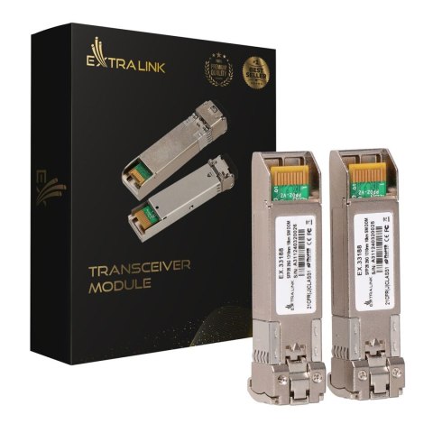 Extralink SFP28 25G 2-Pack | SFP28 Module | 25Gbps, LC/UPC Duplex, 1310nm, 10km, single mode, DOM moduł przekaźników sieciowych Extralink