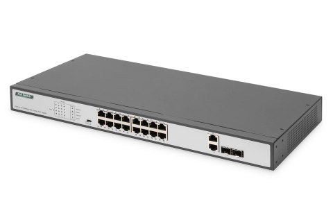 Switch Fast Ethernet PoE z 16 portami PoE + 2 Combo, 250W budżetu PoE DIGITUS