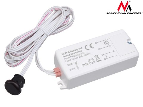 Czujnik PIR do drzwi Maclean, działanie on/off, zasięg 5-6cm, max. 500W, MCE135 Maclean