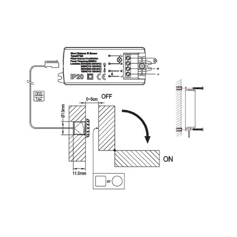 Czujnik PIR do drzwi Maclean, działanie on/off, zasięg 5-6cm, max. 500W, MCE135 Maclean