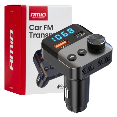 Transmiter samochodowy fm 1×usb-a 1×usb-c 12v 24v amio-04647 AMiO