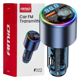 Transmiter samochodowy fm 1×usb-a 1×usb-c 12v 24v amio-04655 AMiO