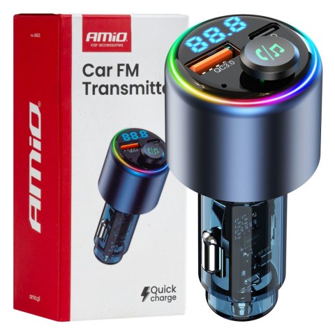 Transmiter samochodowy fm 1×usb-a 1×usb-c 12v 24v amio-04655 AMiO