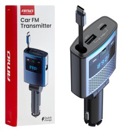 Transmiter samochodowy fm 1×usb-a 1×usb-c 12v 24v amio-04656 AMiO