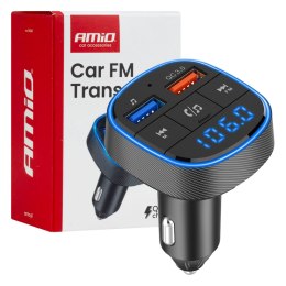 Transmiter samochodowy fm 2×usb-a 12v 24v amio-04648 AMiO