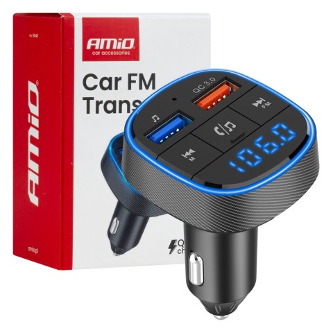 Transmiter samochodowy fm 2×usb-a 12v 24v amio-04648 AMiO