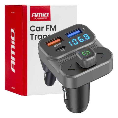 Transmiter samochodowy fm 2×usb-a 1×usb 12v 24v amio-04649 AMiO