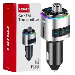 Transmiter samochodowy fm 2×usb-a microsd 12v 24v amio-04654 AMiO