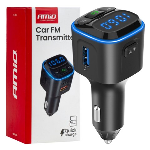 Transmiter samochodowy fm microsd 1×usb-a 2×usb-c 12v 24v amio-04651 AMiO