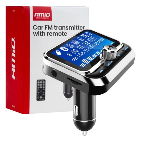 Transmiter samochodowy fm z pilotem 2×usb-a 12v 24vamio-04657 AMiO