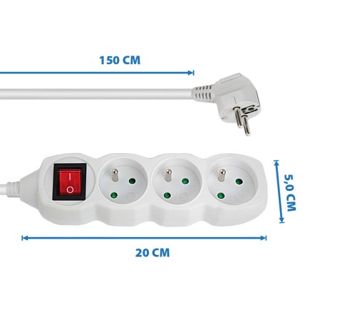 ELK210W Esperanza listwa zasilająca 3 gn. wł. 1.5m biała Esperanza