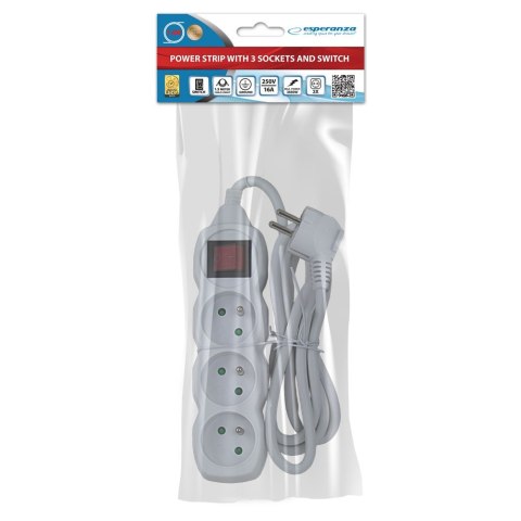 ELK210W Esperanza listwa zasilająca 3 gn. wł. 1.5m biała Esperanza
