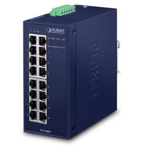 PLANET IGS-1600T łącza sieciowe Nie zarządzany L2 Gigabit Ethernet (10/100/1000) Niebieski Planet