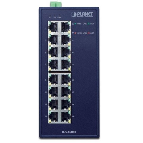 PLANET IGS-1600T łącza sieciowe Nie zarządzany L2 Gigabit Ethernet (10/100/1000) Niebieski Planet
