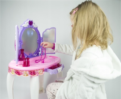 LT35 DUŻA TOALETKA Z MAGICZNYM LUSTREM OTWIERANA RÓŻDŻKĄ GRA MUZYKA TABORET