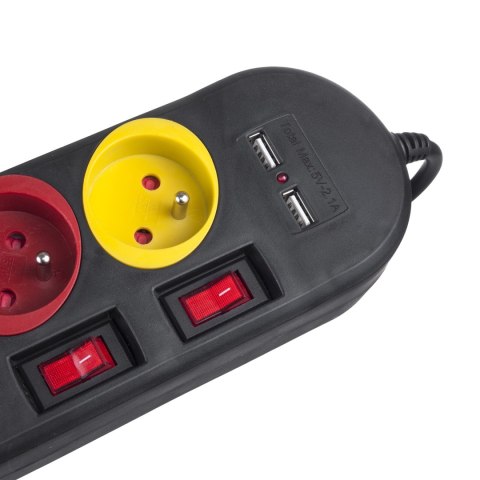 Listwa zasilająca Maclean, przedłużacz 4 gniazda + 2xUSB, z włącznikami, 250VAC/10A, 2.1A 5V, 1.5m, biała, MCE229B + kabel USB M Maclean