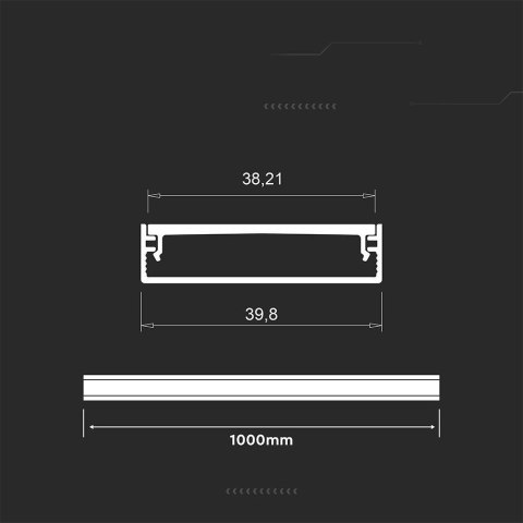 Profil aluminiowy anodowany V-TAC 2mb klosz mleczny 2000x39,8x9,8mm VT-71001 5 lata gwarancji