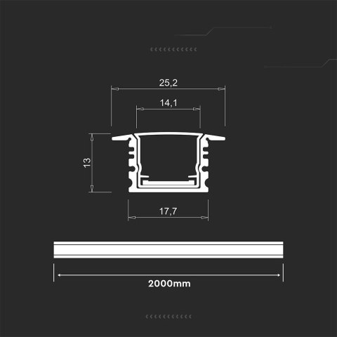 Profil aluminiowy anodowany wpuszczany V-TAC 2mb klosz mleczny 2000x17,7x13mm VT-71006 5 lata gwarancji