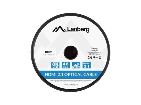 LANBERG KABEL HDMI M/M V2.1 100M 8K OPTYCZNY AOC CA-HDMI-30FB-1000-BK Lanberg