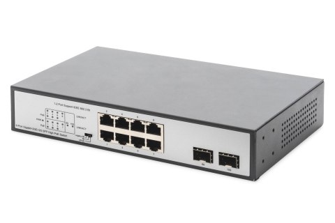 Digitus Przełącznik sieciowy niezarządzalny desktop 8x RJ45 Gb/s (w tym 6xPoE)+ 2x SFP, PoE++ max budżet 180W DIGITUS