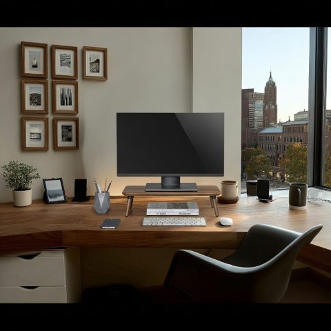 Drewniana podstawka pod monitor / laptop Maclean, (500x240x120mm), kolor czarny orzech, max. 20kg, MC-930