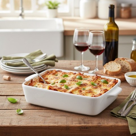 Alpina - Ceramiczne naczynie żaroodporne do zapiekania prostokątne 28x18x6 cm (biały) Alpina