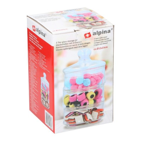 Alpina - Szklany pojemnik / słój na słodycze 3 poziomowy 12x23 cm Alpina