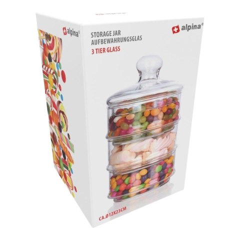 Alpina - Szklany pojemnik / słój na słodycze 3 poziomowy 12x23 cm Alpina