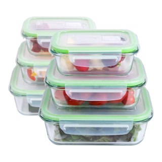 Alpina - Zestaw 6 szklanych pojemników na żywość z pokrywką lunchbox 370 ml / 640 ml / 1050 ml Alpina