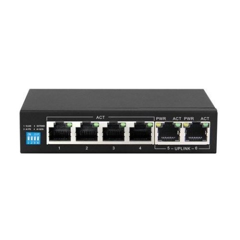 Extralink Switch PoE KRIOS 4x Gigabit PoE/PoE+, 2x RJ45 Uplink Gigabit, 60W Extralink