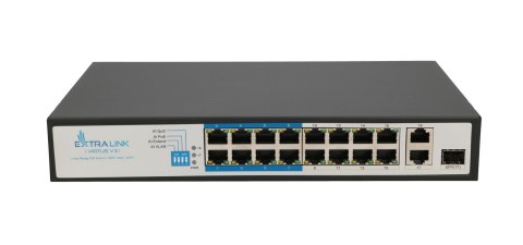 Extralink Switch PoE VIRTUS V3 16x 100Mb/s PoE/PoE+, 2x Gigabit RJ45 + 1x SFP, 150W Extralink