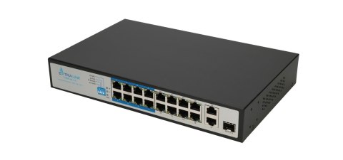 Extralink Switch PoE VIRTUS V3 16x 100Mb/s PoE/PoE+, 2x Gigabit RJ45 + 1x SFP, 150W Extralink