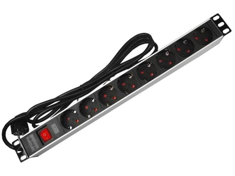 Listwa zasilająca 1U 19" 8 gniazd schuko wyłącznik