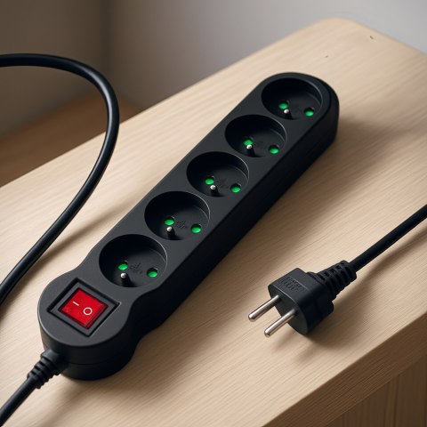 Listwa zasilająca Maclean, przedłużacz 5 gniazd, z wyłącznikiem, czarny, 2300W, 1,4m, MCE183 Maclean