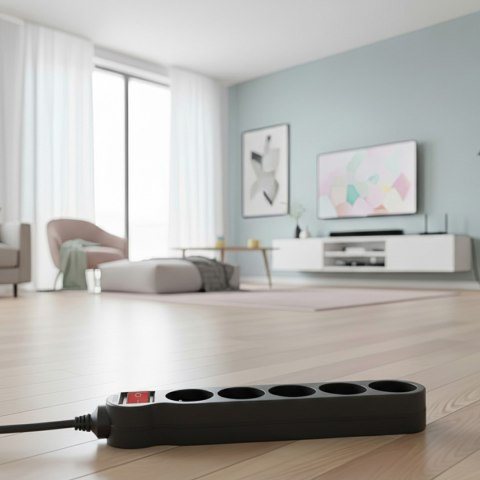 Listwa zasilająca Maclean, przedłużacz 5 gniazd, z wyłącznikiem, czarny, 2300W, 1,4m, MCE183 Maclean