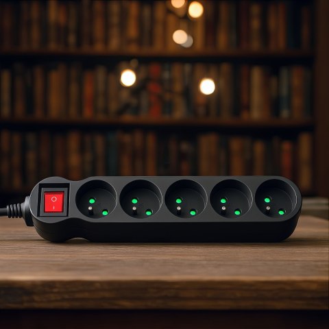 Listwa zasilająca Maclean, przedłużacz 5 gniazd, z wyłącznikiem, czarny, 2300W, 1,4m, MCE183 Maclean