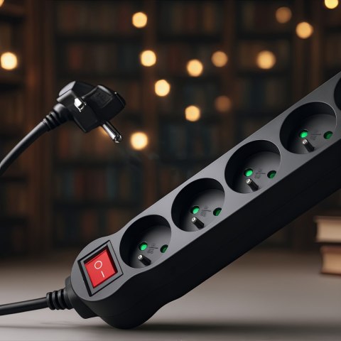 Listwa zasilająca Maclean, przedłużacz 5 gniazd, z wyłącznikiem, czarny, 2300W, 1,4m, MCE183 Maclean