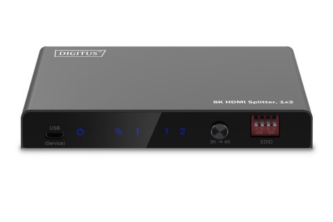 Rozdzielacz / Splitter HDMI 1x2, 8K/60Hz (4:4:4) z HDR, 48 Gbps, HDCP 2.3. Toslink / Stereo, EDID DIGITUS