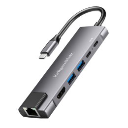 Adapter (HUB) USB typu C na HDMI/2x USB3.0/2x USB typu C/RJ45 Kruger&Matz