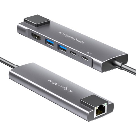 Adapter (HUB) USB typu C na HDMI/2x USB3.0/2x USB typu C/RJ45 Kruger&Matz