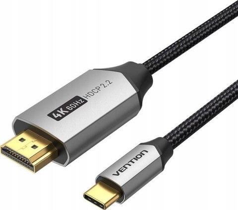 Kabel USB-C do HDMI Vention 4K@60Hz w oplocie 2m szary Vention