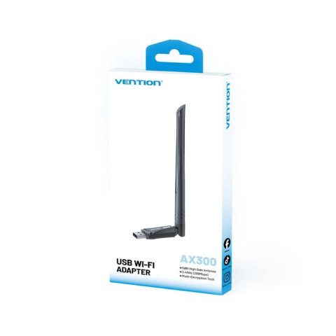 Karta sieciowa Vention AX300 USB Wi-Fi 6 2.4GHz z anteną czarny Vention