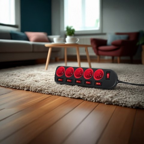 Listwa zasilająca Maclean, przedłużacz 5 gniazd, z włącznikami, 250VAC/10A, 1.5m, MCE204